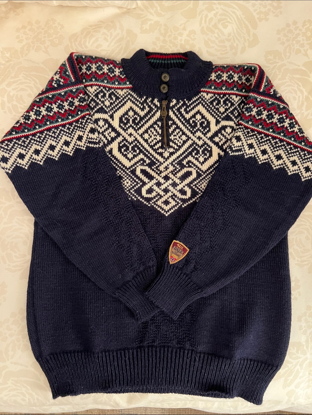 Vintage Dale of Norway Navy Fair Isle Zip-Front Knit Sweater/Vail-1999